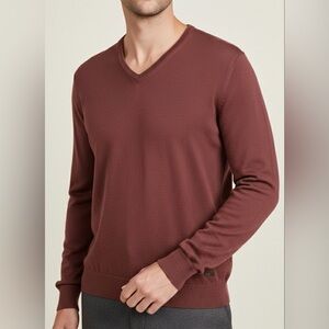 ARMANI COLLEZIONI Maroon V-Neck Wool Sweater XL